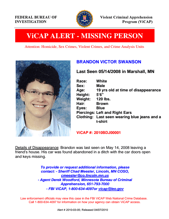 The Disappearance of Brandon Swanson (2008, Minnesota, USA)